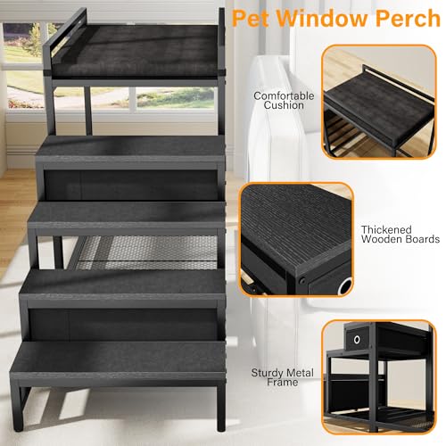 kepptory Pet Bunk Bed with Stairs and Storage, Dog Beds Attachment to Human Bed, Bedside Dogs Cot for Small, Medium Cats & Dogs, Pet Window Perch (Black) - color: Black