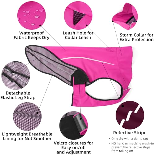 Mile High Life Dog Raincoat, Adjustable Waterproof Reflective Rain Jacket for Small Medium Large Dogs, Lightweight Breathable Pet Rain Coat with Leash Hole(Hot Pink,XXS Chest 16-19") - color: Hot Pink, size: XXS Chest 16"-19"
