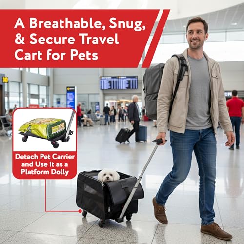 dbest products Pet Smart Cart, Medium, Black, Rolling Carrier with wheels soft sided collapsible Folding Travel Bag, Dog Cat Airline Approved Tote Luggage backpack - color: Black, size: 21.0"L x 12.0"W x 16.0"H, style: Carrier on wheels