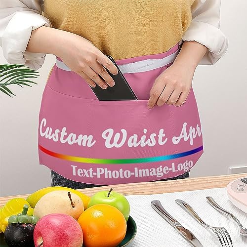 sophiehome Custom Waist Apron with Pockets Add Photo Logo Name Personalized Waiter Server Short Aprons for Kitchen - color: Dark Pink