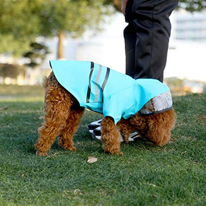 Wizland Reflective Dog Raincoat Dog Rain Jacket with Hood Lightweight Waterproof Rain Coat for Puppies (Blue S) - color: Blue, size: Small
