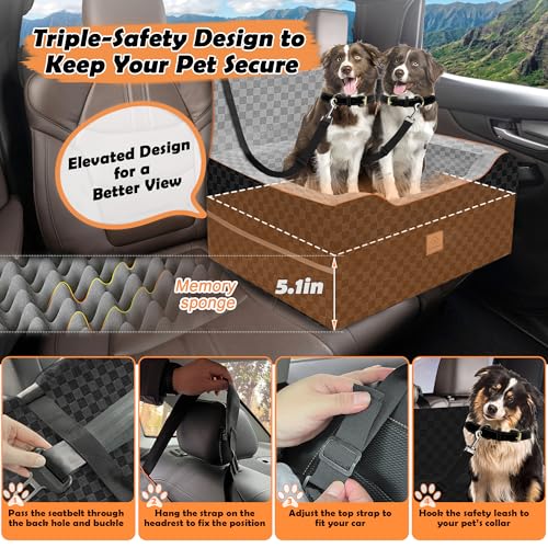 Large Dog Car Seat for Back Seat – Removable Dog Booster Seat & Washable Pet Car Seat for Medium & 2 Small Dogs up to 60lbs – Safety Straps & Storage Pocket – Travel & Home Use (Gray/Black) - color: Gray/black