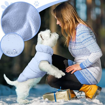 ABRRLO Winter Warm Dog Jacket for Small Medium Dogs Cat Cold Weather Coats with Harness Paded Dogs Fleece Vest Waterproof Windproof Dog Snow Jacket Pet Puppy Clothes (Light Blue,XS) - color: Light blue, size: X-Small