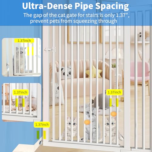 55.1 Inch Extra Tall Pet Gate, 29.92"- 43" Adjustable Dog Gates | Pressure Mounted, Walk Through, Cat Gate, No Drilling, Narrow Slat, Heavy-duty Steel, For Doorways, Stairs, Hallway, Kitchen - color: White