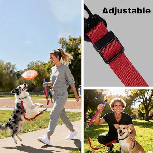 Bicycle Dog Leash for Riding, Hands Free 150° Rotating Built-in Shock Absorber Bike Retractable Leashes for Cycling, Elastic Nylon Adjusted Car Holder Seat Belt Rope (Red) - color: Red