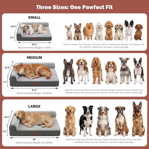 Pawfect Orthopedic Dog Bed for Small, Medium & Large Dogs, Memory Foam Pet Bed with 3 Waterproof Covers, Washable Removable Velvet Cover, Supportive Bolsters, Non-Slip Base (Medium: 32.5"x24.5"x7.5")