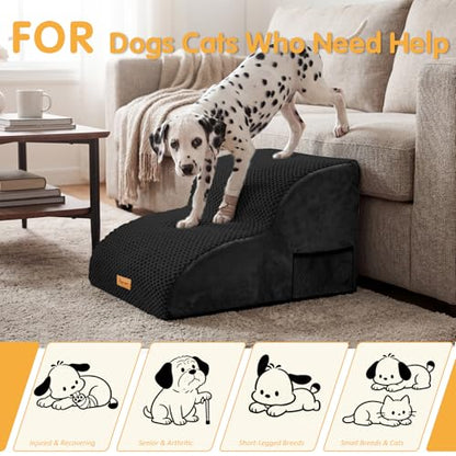 Topmart High Density Extended Foam Dog Ramp&Steps 2 Tiers,11.8" High,Non-Slip Dog Stairs,Soft Foam Pet Ladder with Removable Cover,Best for Injured,Older Cats,Pets with Joint Pain - color: Black, size: 21.7*15.7*11.8
