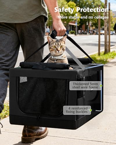 Pecute Dual Compartment Pet Carrier for Multi-Cat Families & Small Dog Owners, Collapsible Dog Crate with Reinforced Steel Frame, Car Safety Design for Travel, Vet Visits & Home Use, Dark Gray - color: Dark Gray