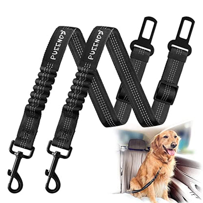 2 Pack Dog Seat Belt Adjustable Dog Car Seatbelts for Vehicle Nylon Pet Safety Seat Belt with Elastic Bungee Buffer Reflective & Durable Car Harness for Dogs - color: Black + Black