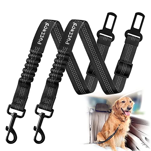2 Pack Dog Seat Belt Adjustable Dog Car Seatbelts for Vehicle Nylon Pet Safety Seat Belt with Elastic Bungee Buffer Reflective & Durable Car Harness for Dogs - color: Black + Black