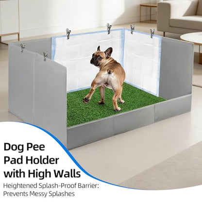 High Walls Dog Pee Pad Holder with Artificial Grass, 32.3"x22"x15.7" Foldable No-Splash No Assembly Indoor Dog Litter Box for Small/Medium Dogs Puppy Potty Training (Gray1) - color: (Gray1-with grass pad)
