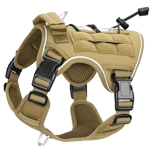 Heavy-Duty Tactical Dog Harness for Large Dogs, No Pull Adjustable Reflective Pet Vest with Molle System, K9 Military-Grade Control for Service Training, Outdoor & 10+ Breeds, Khaki, Small - color: Khaki, size: S: Neck: 14-18'', Chest: 20-24''