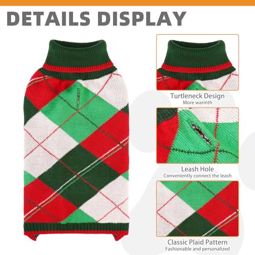KOOLTAIL Dog Christmas Sweater Pet Knitted Clothes - Classic Plaid Pull Over Turtleneck Dog Sweaters with Leash Hole Warm Dogs Winter Clothing for Small Medium Dogs Cats Puppy Boy Girl Red & Green S - color: Red & Green, size: Small