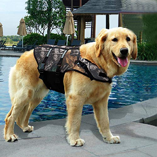 Izefia Dog Life Jacket Swimming Safety Coat Floatation Life Vest Life Saver with Handle for Small Dog Puppy Large Dog (Camouflage, XXS) - color: Camouflage, size: XX-Small