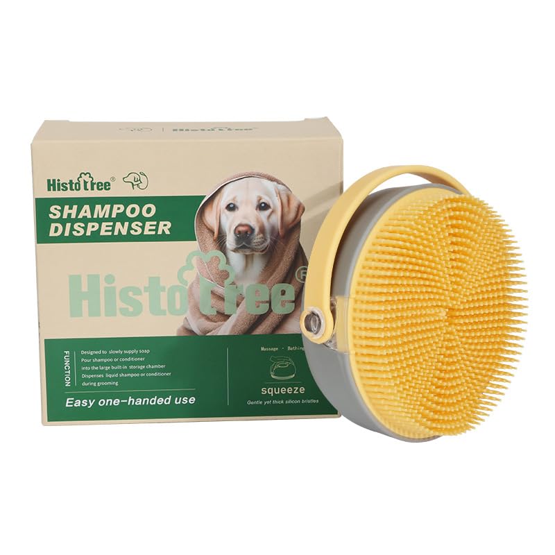 2-in-1 Pet Shampoo Dispenser & Grooming Brush, Soft Bristle Bathing Massage Brush for Shedding Reduction & Deep Cleaning, Gentle for Long & Short Hair Dogs Cats - color: Gray
