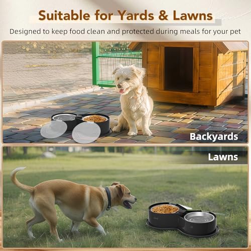 Newget Stainless Steel Dog Bowl Set with Lids, 304 Metal Dual Food & Water Bowls for Dogs & Cats, Foldable Pet Feeder with Cover Keeps Food Fresh, Anti-Skid Dog Dish for Small/Medium/Large Pets - color: Black