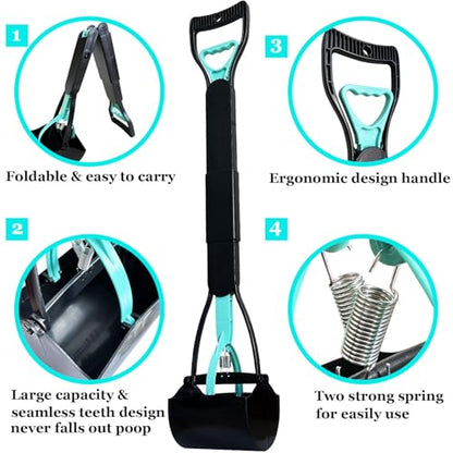 ienjoyed 2-Pack Pooper Scooper for Large Small Dogs Heavy Duty, 32" Long Handle Poop Scoop for Yard, Grass, Gravel, Dog Poop Grabber with High Strength Material - size: 32-inch(2-Piece)