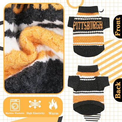 Pittsburgh Small Dog Sweater Football Theme Turtleneck Knit Dog Sweaters for Small Pets Warm Winter Cat Dog Clothes - color: black&yellow, size: Medium