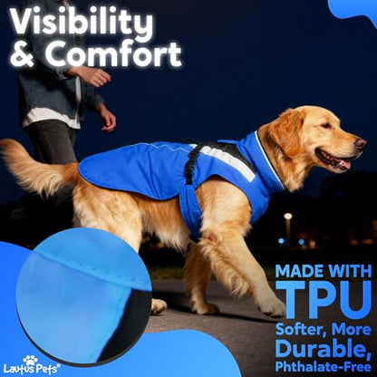 Waterproof Dog Rain Coat, Reflective Safety Strips & Leash Hole – Lightweight Adjustable Jacket for Medium Breeds - L, Blue - color: Blue, size: Large