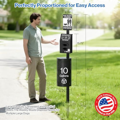 POCHAR Dog Waste Station with 600 Bags, 10 Gallon Outdoor Trash Can, Waterproof Poop Disposal Bin with Sign and Lid for Park, Trail, Yard