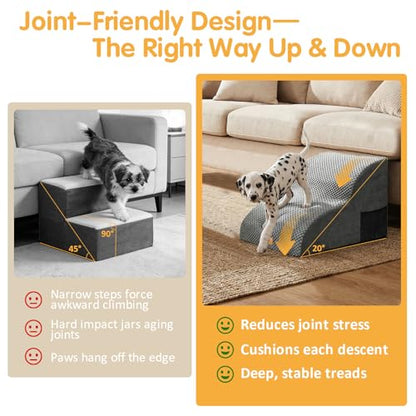 Topmart High Density Extended Foam Dog Ramp&Steps 2 Tiers,11.8" High,Non-Slip Dog Stairs,Soft Foam Pet Ladder with Removable Cover,Best for Injured,Older Cats,Pets with Joint Pain - color: Grey, size: 21.7*15.7*11.8
