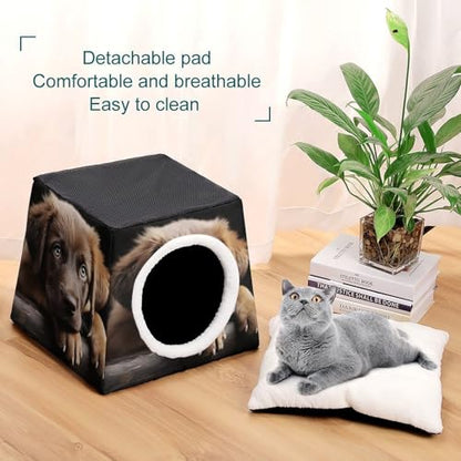 Collapsible Soft Dog Crate Pet Kennel Houses Puppies Dog Printed Lightweight Travel Crate Kennel Indoor & Outdoor, 13.8"x13.8"x11.8"
