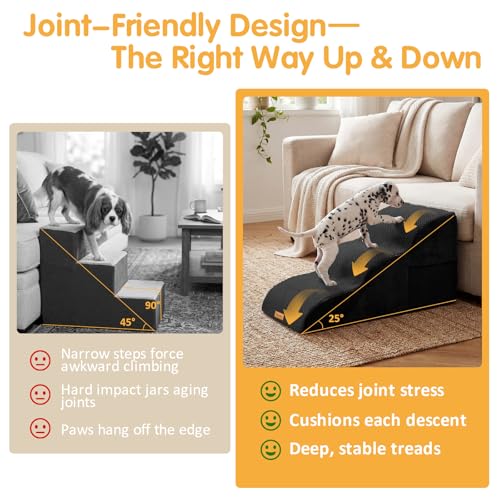 Topmart High Density Extended Foam Dog Ramp&Steps 3 Tiers,15.7" High | Non-Slip Dog Stairs with Removable Cover,Soft Foam Pet Ladder,Best for Injured,Older Cats,Pets with Joint Pain - color: Black, size: 33.1*15.7*15.7