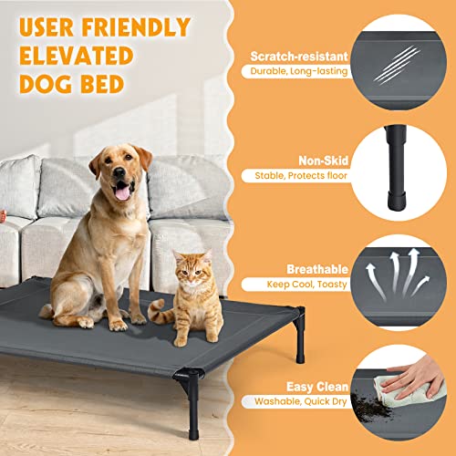 Elevated Dog Beds, Indoor Outdoor Raised Pet Bed, Portable Cooling Puppy Cot with Breathable Mesh, Canopy, Durable Steel Frame for All-Year Use