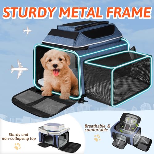 Petskd Top and Side Expandable Pet Carrier 18x13x9.5 Inches Southwest Airline Approved, Soft-Sided Carrier for Small Cats and Dogs with Locking Safety Zippers and Anti-Scratch Mesh(Blue) - color: Blue, size: 18.0"L x 13.0"W x 9.5"H