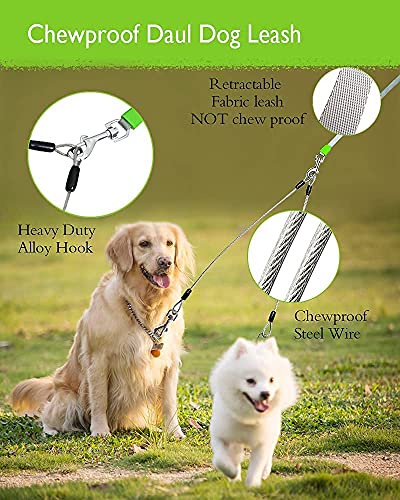 26FT Chew Proof Retractable Dog Leash with 2 Heavy Duty Anti-Chewing Wire Ropes, 360° Tangle-Free Dog Lead with Anti-Slip Handle for Small/Medium/Large Dogs Blue - color: Blue