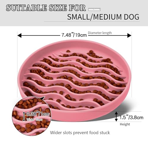 Slow Feeder Dog Bowls, Silicone Food Bowl Anti-Gulping, Pets Puppy Slow Feeder with Suction Cups, Dishwasher Microwave Safe for All Small Medium Dogs, Wave Design Pink - color: pink