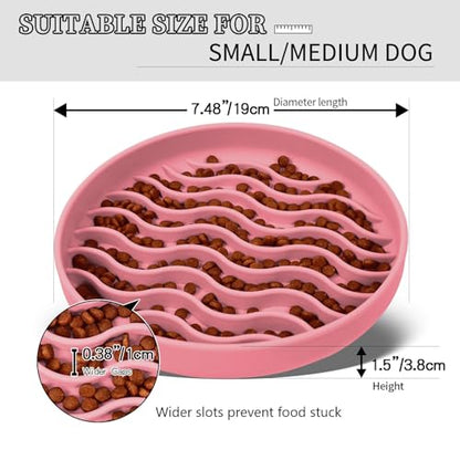 Slow Feeder Dog Bowls, Silicone Food Bowl Anti-Gulping, Pets Puppy Slow Feeder with Suction Cups, Dishwasher Microwave Safe for All Small Medium Dogs, Wave Design Pink - color: pink
