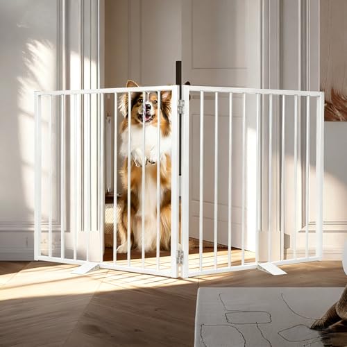 Snagle Paw Extra Wide Dog Gate,Free Standing Dog Fence with Door, Up to 52 Inch Wide Pet Gate with Support Feet for Stairs, Hallways, Doorways, Yard (White, 2 Panels) - size: Up to 52" W, 2 Panels, White