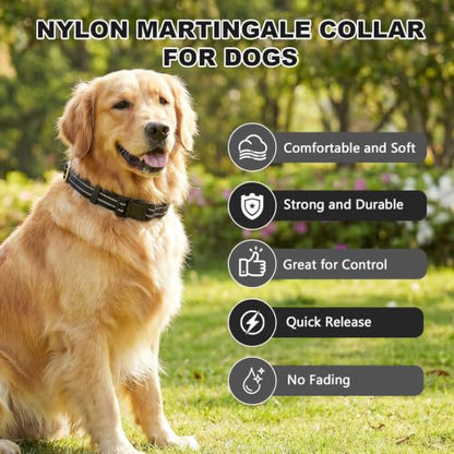 Hikiko Martingale Collar for Dogs Reflective Nylon Dog Collar with Quick Release Buckle Adjustable Training No Slip Dog Collar (Small, Black) - color: Black, size: Small