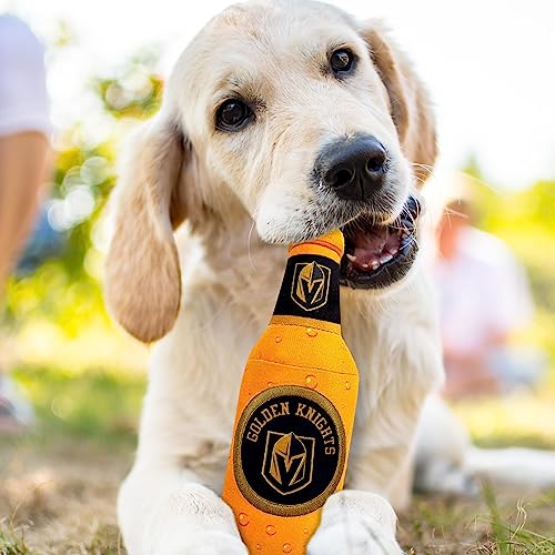 Pets First NHL Las Vegas Golden Knights Beer Bottle Plush Dog & Cat Toy- Cutest Stadium SODA Bottle Snack Plush Toy for Dogs & Cats with Inner Squeaker & Beautiful Hockey Team/Logo - color: Las Vegas Golden Knights, style: NHL Beer Bottle Toy