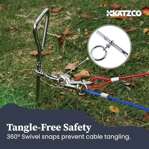 Katzco Dog Tie-Out Stake - Heavy Duty 16" Dog Stakes for Outside, Yard and Camping, Corkscrew Arrowhead Design with Tangle-Free 360 Swivel Hook - Water Resistant Pet Restraint Tool up to 80 lb Dogs - size: Metal Dog Tie-Out Stake (1-Pack)