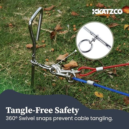 Katzco Dog Tie-Out Stake - Heavy Duty 16" Dog Stakes for Outside, Yard and Camping, Corkscrew Arrowhead Design with Tangle-Free 360 Swivel Hook - Water Resistant Pet Restraint Tool up to 80 lb Dogs - size: Metal Dog Tie-Out Stake (1-Pack)