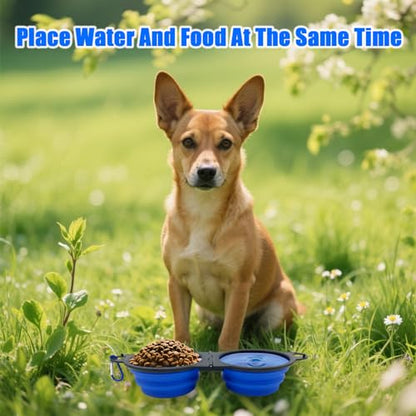 Collapsible Dog Water Bowl - Pet Portable Foldable 2 in 1 Food Bowls,Silicone Feeding Dish for Traveling,Camping,Walking,Hiking