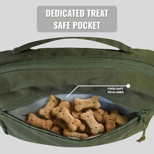 Dog Walking Bag, Treat Pouch & Poop Bag Holder, Crossbody Bag, Olive Green | Crossbody dog walking bag, hands-free. PEVA-lined treat pouch, poop bag holder, leash hook. Water-resistant, 4-50 in. strap - color: Olive Green
