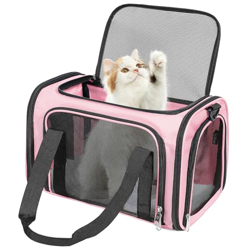 Discala Cat Dog Carrier Up to 15 Lbs TSA Airline Approved Pet Carrier for Small Medium Cats Puppies Dog Carriers for Small Dogs Collapsible Soft Sided Cat Travel Carrier - Pink 15.7"x10.2"x10.2" - color: Pink
