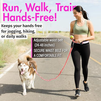 Hands Free Dog Leash with Waist Belt Lifetime Replacement, Dual Handle Bungee Leash for Running, Jogging, Hiking and Walking, for Medium and Large Dogs 5118 - color: Pink