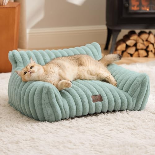 Bedsure ComfyFleece™ Cute Cat Couch for Pets - As Seen on TV on Good Day New York, Fluffy Cats beds for Indoor Cats with Removable Washable Cover, Supportive Pet Sofa, 24inch, Garden Green - color: Garden Green, size: 24x18x10"
