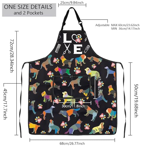 MBMSO Dog Grooming Apron Dog Kitchen Cooking Apron Dog Lover Gift for Groomer Waterproof Apron Colorful Dog Apron with Pocket