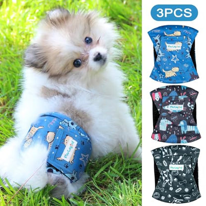 Paw Legend Washable Dogs Diapers Male Dog Belly Bands for Male Dogs Diapers Reusable Puppy & Doggie Diapers Male (3 Pack, Small) - color: Animated Dog, size: Small