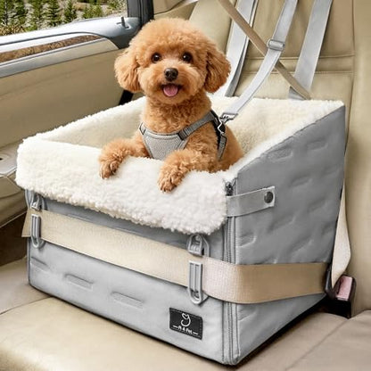 Dog Car Seat for Front or Back Seat – Patented Safety Buckle, Booster Seat for Small Dogs & Puppies up to 35 lbs, Elevated with Washable Cover, Fits Cars/SUVs/Trucks