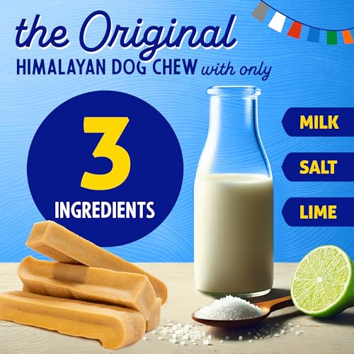 Himalayan Dog Chew Original Yak Cheese Chew, 1 Large Stick, 3.3 oz, Gluten Free, Healthy Treats, Grain & Lactose Free 100% Natural, Long Lasting for Dogs Under 55 lbs