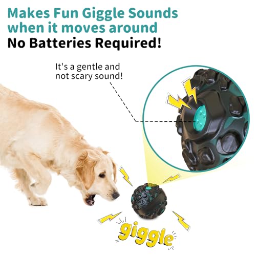 Dog Ball for Aggressive Chewers - Interactive Dog Toy Giggle Balls Fun Squeaky Sound to Keep Them Busy, Durable for Small Medium Large Breeds, Rubber Chew Toy As Seen on TV, Black & Lake Blue - color: Black & Lake Blue