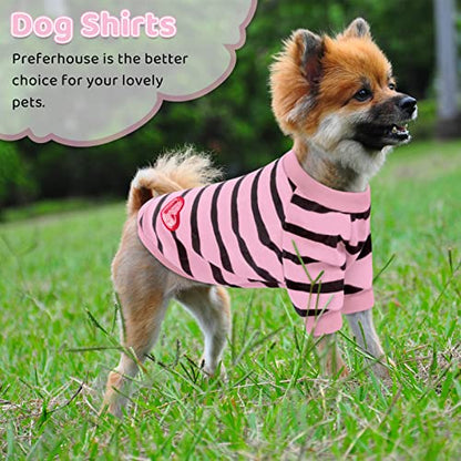 Pet Dog Striped T-Shirt Dogs Cats Cotton Vest Spring Summer Pet Apparel Tee Shirt Suitable for Small and Medium Large Pets French Bulldog Bichon - color: Light Pink, size: X-Small