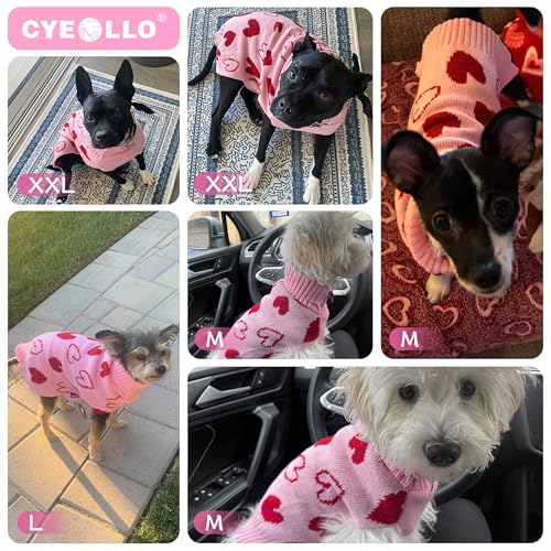cyeollo Valentines Dog Sweater, Warm Turtleneck Dog Valentines Outfit, Soft Stretchy Knit Pullover Dog Sweaters for Small Dogs Girl, Heart Pattern Holiday Doggie Pet Clothes with Leash Hole, Pink M - color: 2# Valentine's, size: Medium