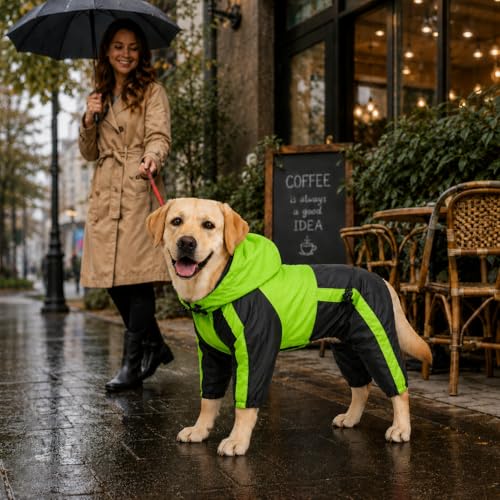 Lovelonglong Dog Hooded Raincoat, Small Dog Rain Jacket Poncho Waterproof Clothes with Hood Breathable 4 Feet Four Legs Rain Coats for Small Medium Large Pet Dogs Green L-S - color: Green, size: L-S (Medium Dog ~30lbs)